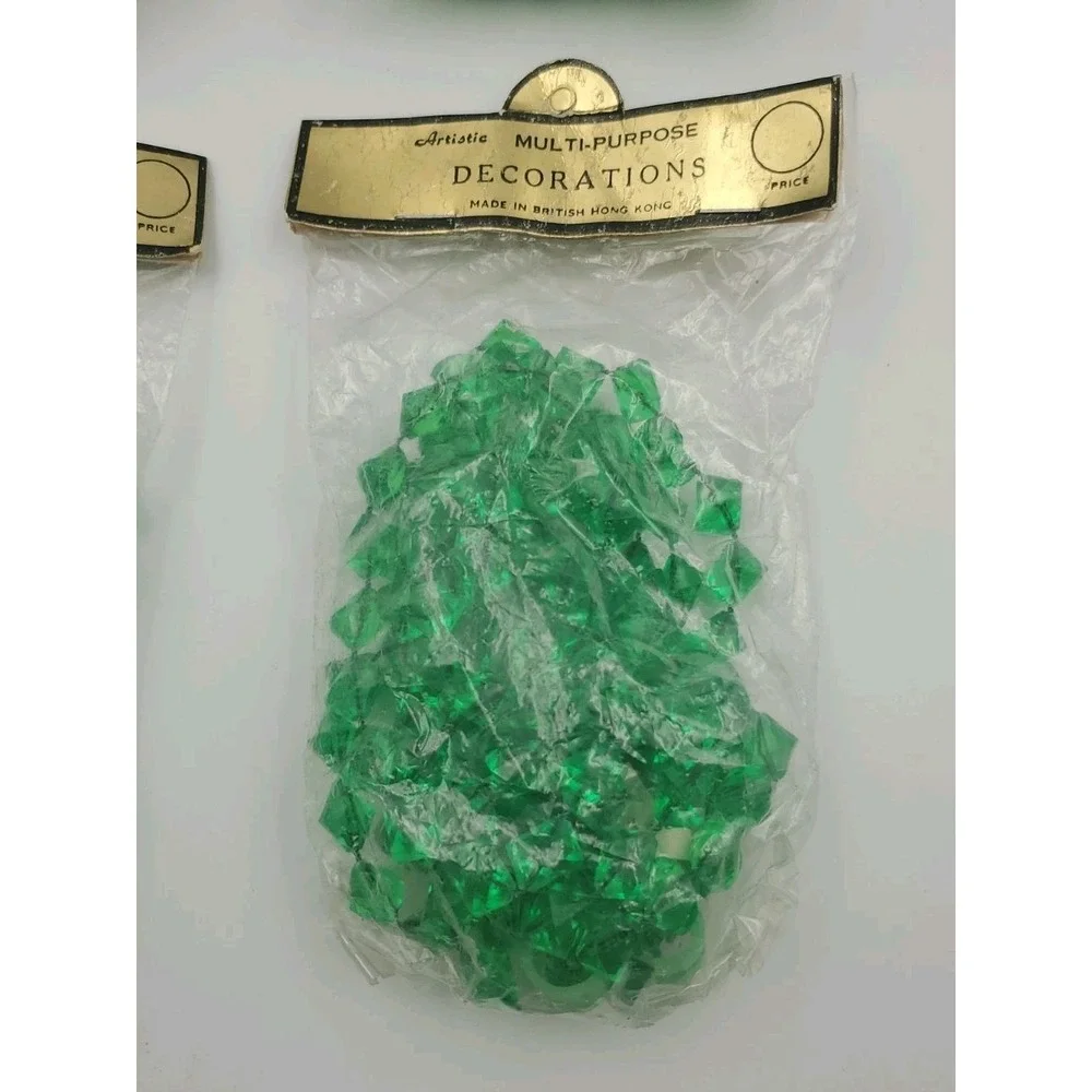 4 Strands of Vintage Plastic Green Beaded Garland 28' Total Length
